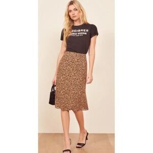 Reformation Renewed Animal Print Midi Skirt Sustainable Leopard Size 2P